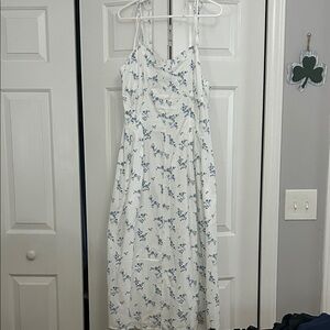 crown & ivy White Maxi Dress with Blue Floral Print